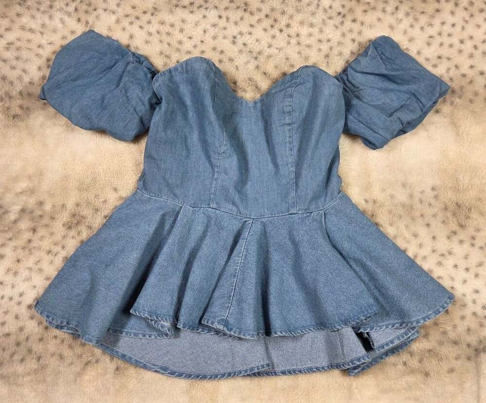 Venus Mid Wash Puff Sleeve Denim Mini Dress